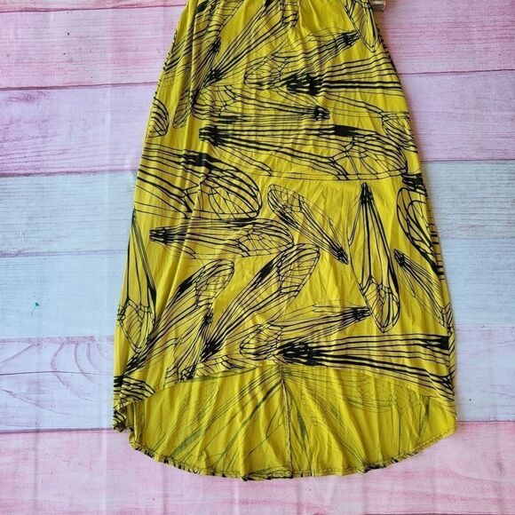 Bel Kazan Chartreuse/Black Abstract Knit High Low Maxi Dress Women’s Size‎ Small - Picture 3 of 6